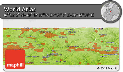 Physical Panoramic Map of the Area around 48° 5' 50" N, 38° 19' 30" E