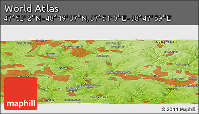 Physical Panoramic Map of the Area around 48° 5' 50" N, 38° 19' 30" E