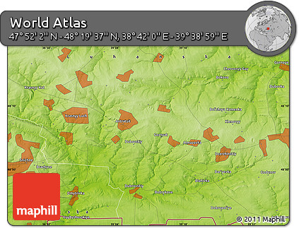 Physical Map of the Area around 48° 5' 50" N, 39° 10' 29" E