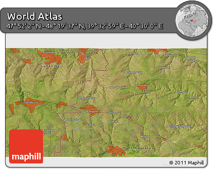 Satellite 3D Map of the Area around 48° 5' 50" N, 40° 1' 29" E