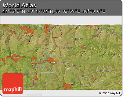 Satellite 3D Map of the Area around 48° 5' 50" N, 40° 1' 29" E