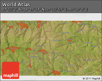 Satellite 3D Map of the Area around 48° 5' 50" N, 40° 1' 29" E