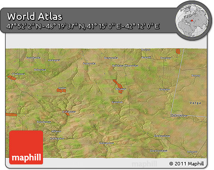 Satellite 3D Map of the Area around 48° 5' 50" N, 41° 43' 30" E