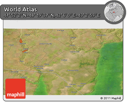 Satellite 3D Map of the Area around 48° 5' 50" N, 42° 34' 30" E
