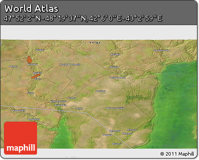 Satellite 3D Map of the Area around 48° 5' 50" N, 42° 34' 30" E