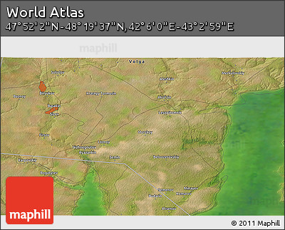 Satellite 3D Map of the Area around 48° 5' 50" N, 42° 34' 30" E