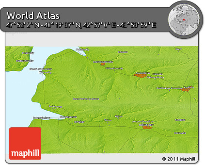 Physical 3D Map of the Area around 48° 5' 50" N, 43° 25' 29" E