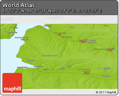 Physical 3D Map of the Area around 48° 5' 50" N, 43° 25' 29" E