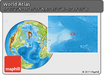 Physical Location Map of the Area around 48° 5' 50" N, 43° 16' 29" W