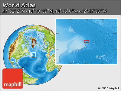 Physical Location Map of the Area around 48° 5' 50" N, 43° 16' 29" W