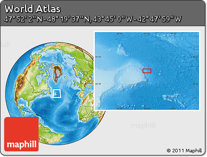Physical Location Map of the Area around 48° 5' 50" N, 43° 16' 29" W