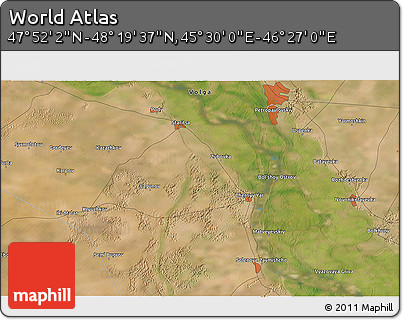 Satellite 3D Map of the Area around 48° 5' 50" N, 45° 58' 30" E