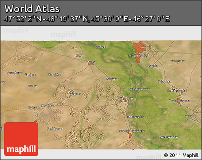 Satellite 3D Map of the Area around 48° 5' 50" N, 45° 58' 30" E