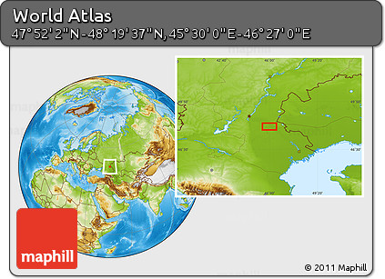 Physical Location Map of the Area around 48° 5' 50" N, 45° 58' 30" E