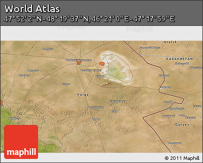 Satellite 3D Map of the Area around 48° 5' 50" N, 46° 49' 30" E