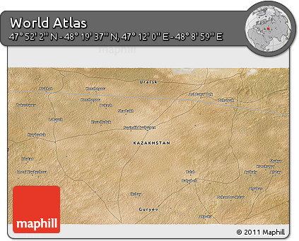 Satellite 3D Map of the Area around 48° 5' 50" N, 47° 40' 29" E