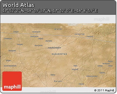 Satellite 3D Map of the Area around 48° 5' 50" N, 47° 40' 29" E