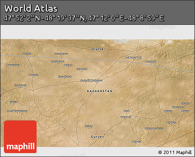 Satellite 3D Map of the Area around 48° 5' 50" N, 47° 40' 29" E
