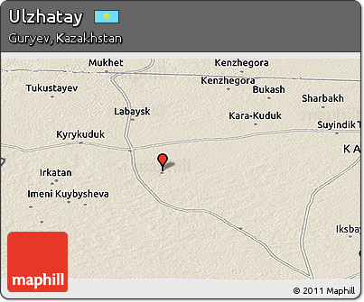 Shaded Relief Panoramic Map of Ulzhatay