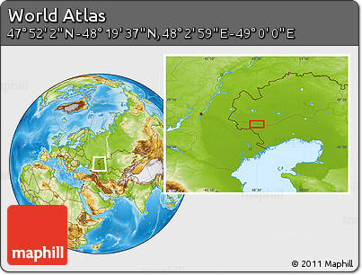 Physical Location Map of the Area around 48° 5' 50" N, 48° 31' 29" E