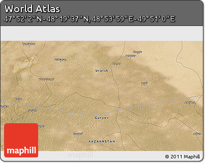 Satellite 3D Map of the Area around 48° 5' 50" N, 49° 22' 30" E
