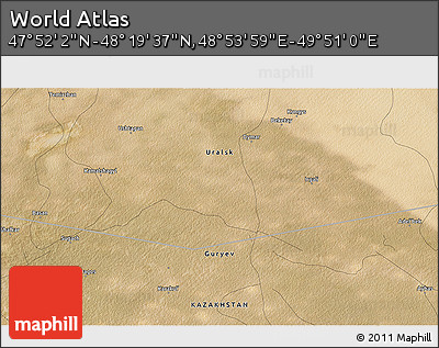 Satellite 3D Map of the Area around 48° 5' 50" N, 49° 22' 30" E
