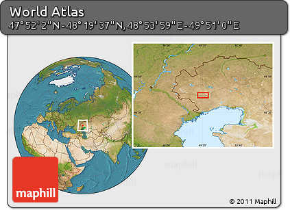 Satellite Location Map of the Area around 48° 5' 50" N, 49° 22' 30" E