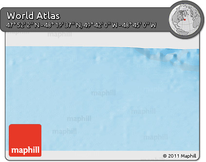 Shaded Relief 3D Map of the Area around 48° 5' 50" N, 49° 13' 30" W