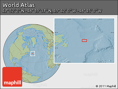 Savanna Style Location Map of the Area around 48° 5' 50" N, 49° 13' 30" W, hill shading