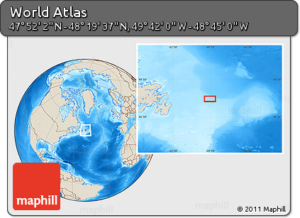 Shaded Relief Location Map of the Area around 48° 5' 50" N, 49° 13' 30" W