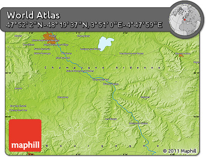 Physical Map of the Area around 48° 5' 50" N, 4° 19' 30" E