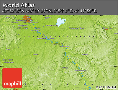 Physical Map of the Area around 48° 5' 50" N, 4° 19' 30" E