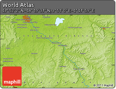 Physical Map of the Area around 48° 5' 50" N, 4° 19' 30" E