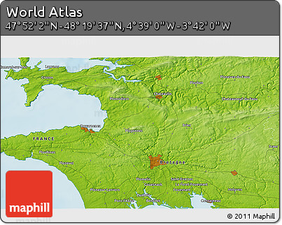 Physical 3D Map of the Area around 48° 5' 50" N, 4° 10' 30" W