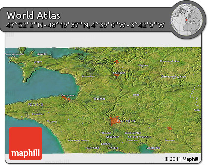 Satellite 3D Map of the Area around 48° 5' 50" N, 4° 10' 30" W