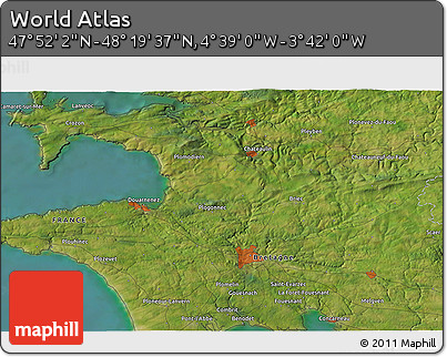 Satellite 3D Map of the Area around 48° 5' 50" N, 4° 10' 30" W