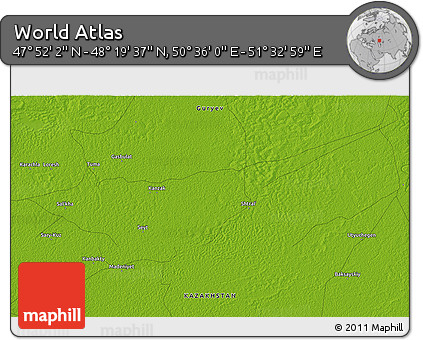 Physical 3D Map of the Area around 48° 5' 50" N, 51° 4' 30" E