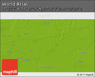 Physical 3D Map of the Area around 48° 5' 50" N, 51° 4' 30" E