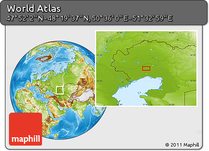 Physical Location Map of the Area around 48° 5' 50" N, 51° 4' 30" E