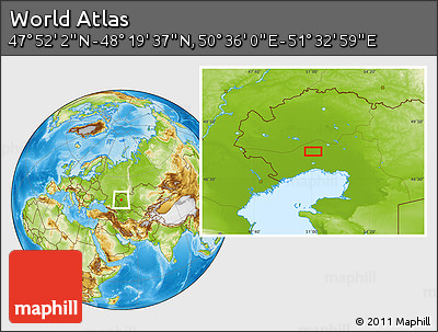 Physical Location Map of the Area around 48° 5' 50" N, 51° 4' 30" E