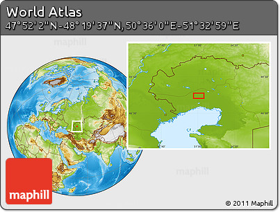 Physical Location Map of the Area around 48° 5' 50" N, 51° 4' 30" E