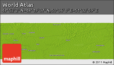 Physical Panoramic Map of the Area around 48° 5' 50" N, 51° 4' 30" E