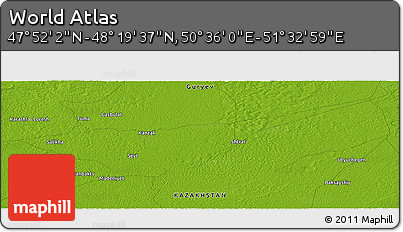 Physical Panoramic Map of the Area around 48° 5' 50" N, 51° 4' 30" E