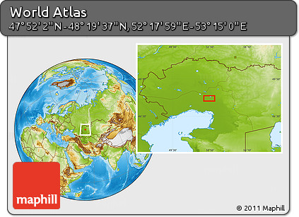 Physical Location Map of the Area around 48° 5' 50" N, 52° 46' 29" E