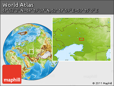 Physical Location Map of the Area around 48° 5' 50" N, 52° 46' 29" E