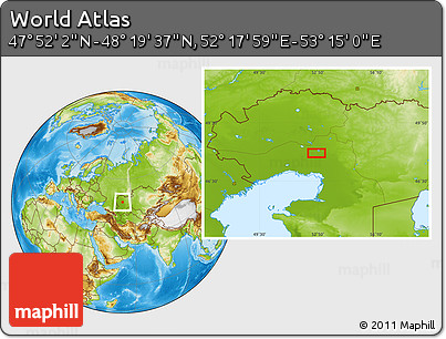 Physical Location Map of the Area around 48° 5' 50" N, 52° 46' 29" E