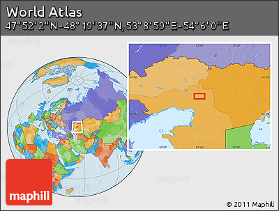 Political Location Map of the Area around 48° 5' 50" N, 53° 37' 30" E