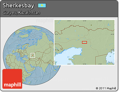 Savanna Style Location Map of Sherkesbay, hill shading