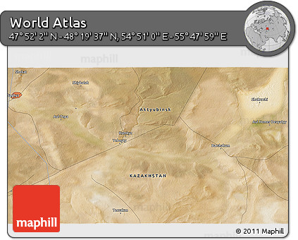 Satellite 3D Map of the Area around 48° 5' 50" N, 55° 19' 30" E