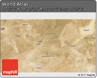 Satellite 3D Map of the Area around 48° 5' 50" N, 55° 19' 30" E